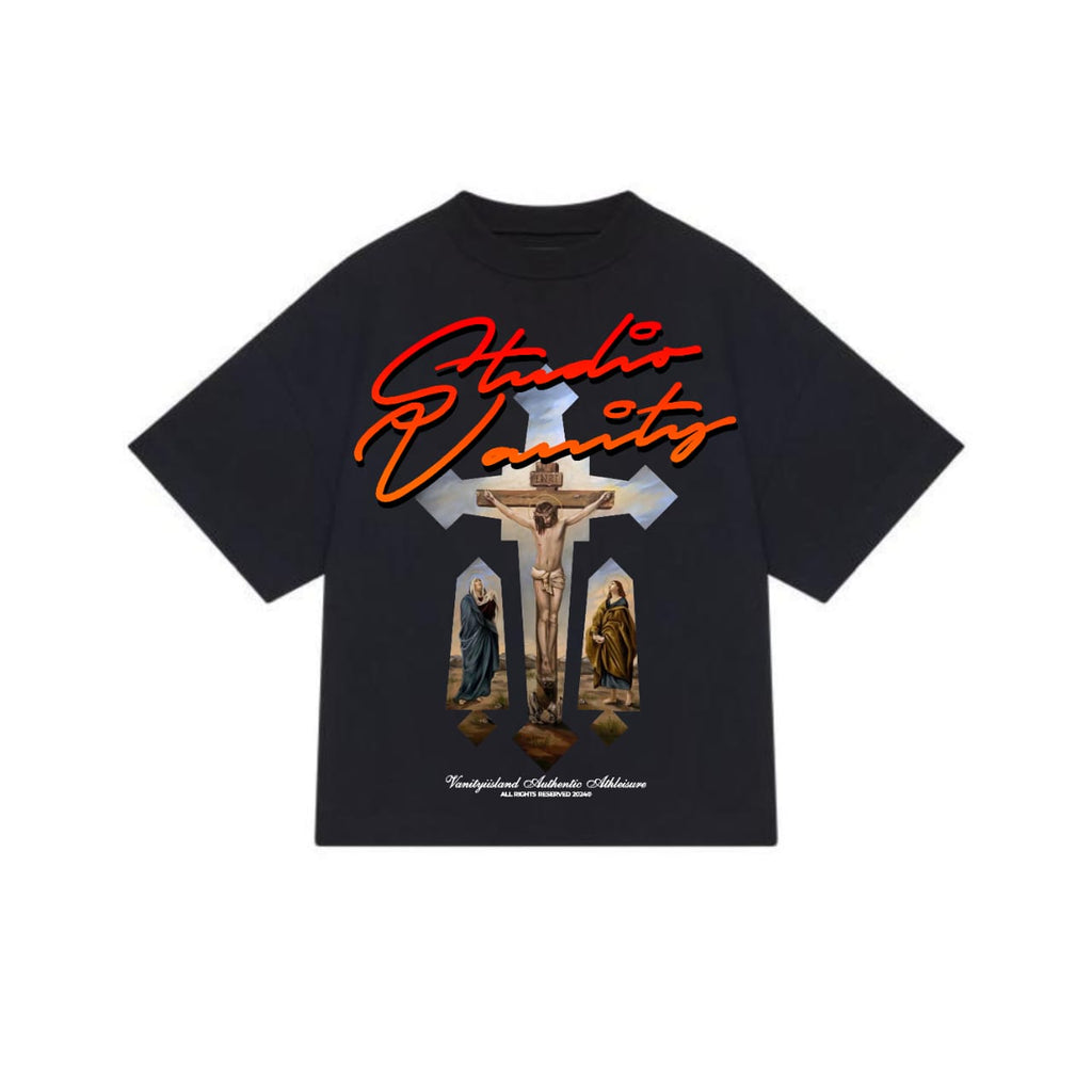 Studio Vanity Oversized Crucifix Graphic Tee – Premium Thick Cotton