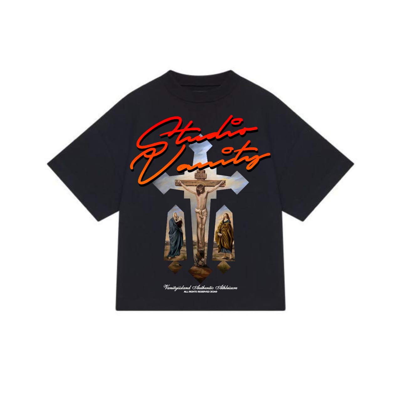 Studio Vanity Oversized Crucifix Graphic Tee – Premium Thick Cotton