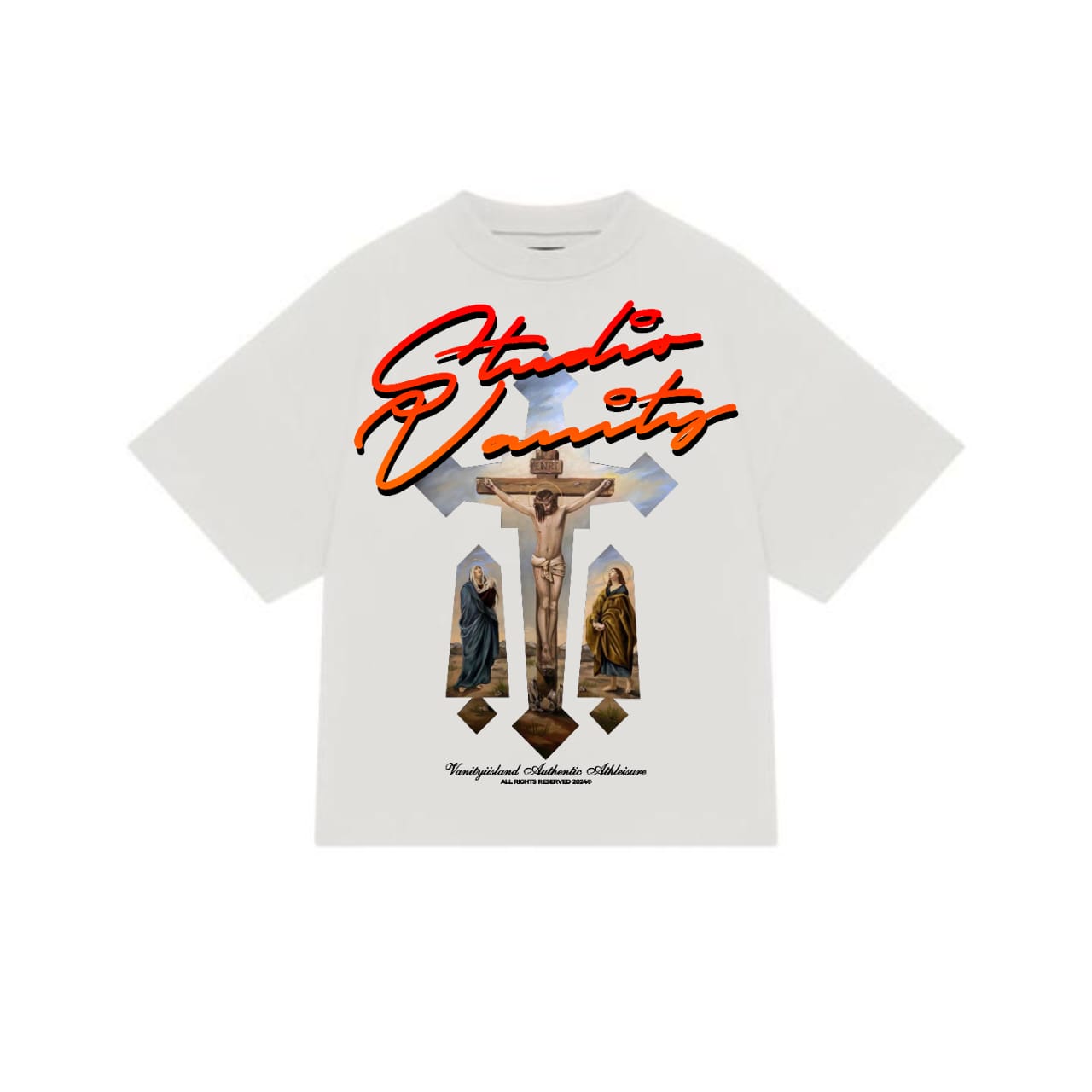Studio Vanity Oversized Crucifix Graphic Tee – Premium Thick Cotton